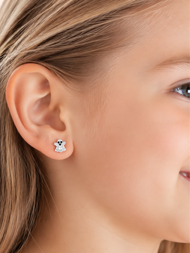 Sparkling Ghost Sterling Silver Stud Earrings