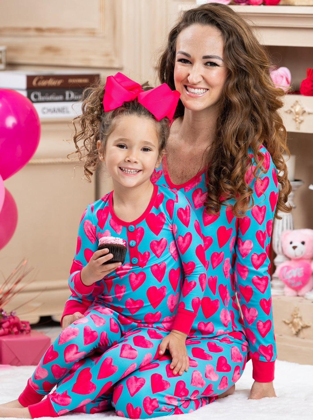 Mommy & Me Outfits | Valentine's Day Heart Pajama Set | Girls Boutique