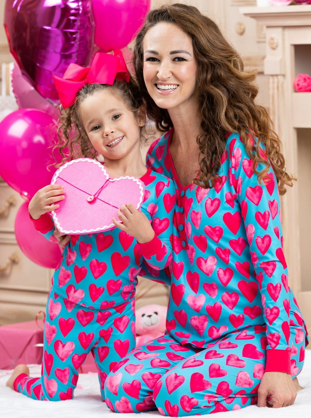 Mommy & Me Outfits | Valentine's Day Heart Pajama Set | Girls Boutique