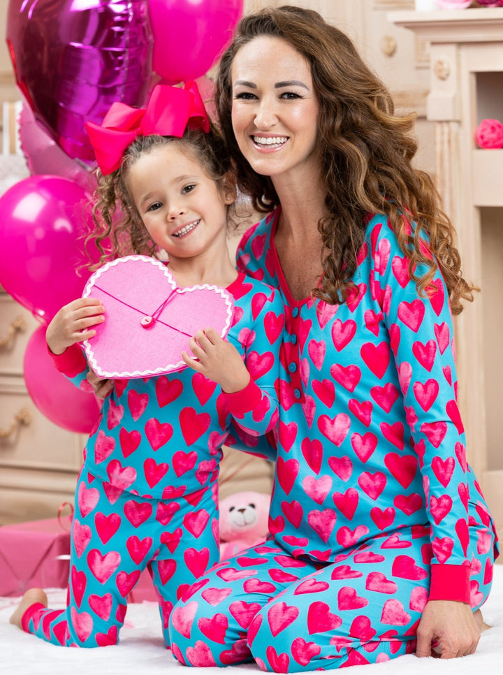 Mommy & Me Outfits | Valentine's Day Heart Pajama Set | Girls Boutique