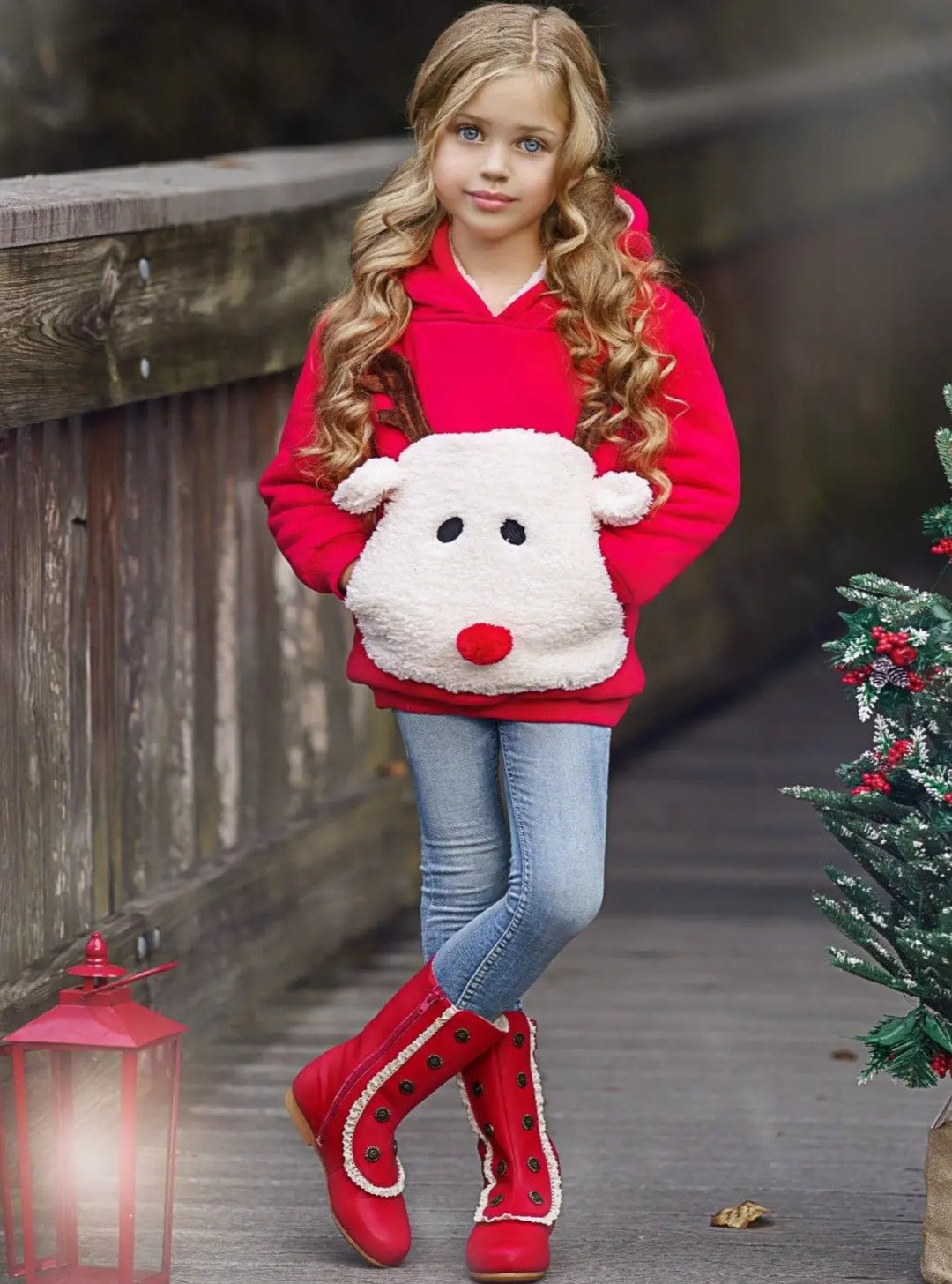 Cozy Winter Sweaters | Girls Plush Fleece Lined Reindeer Hoodie