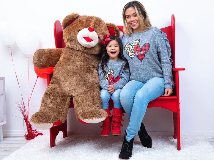 Mommy & Me Tops | Matching Long Ruffle Sleeve Mixed Print Heart Top