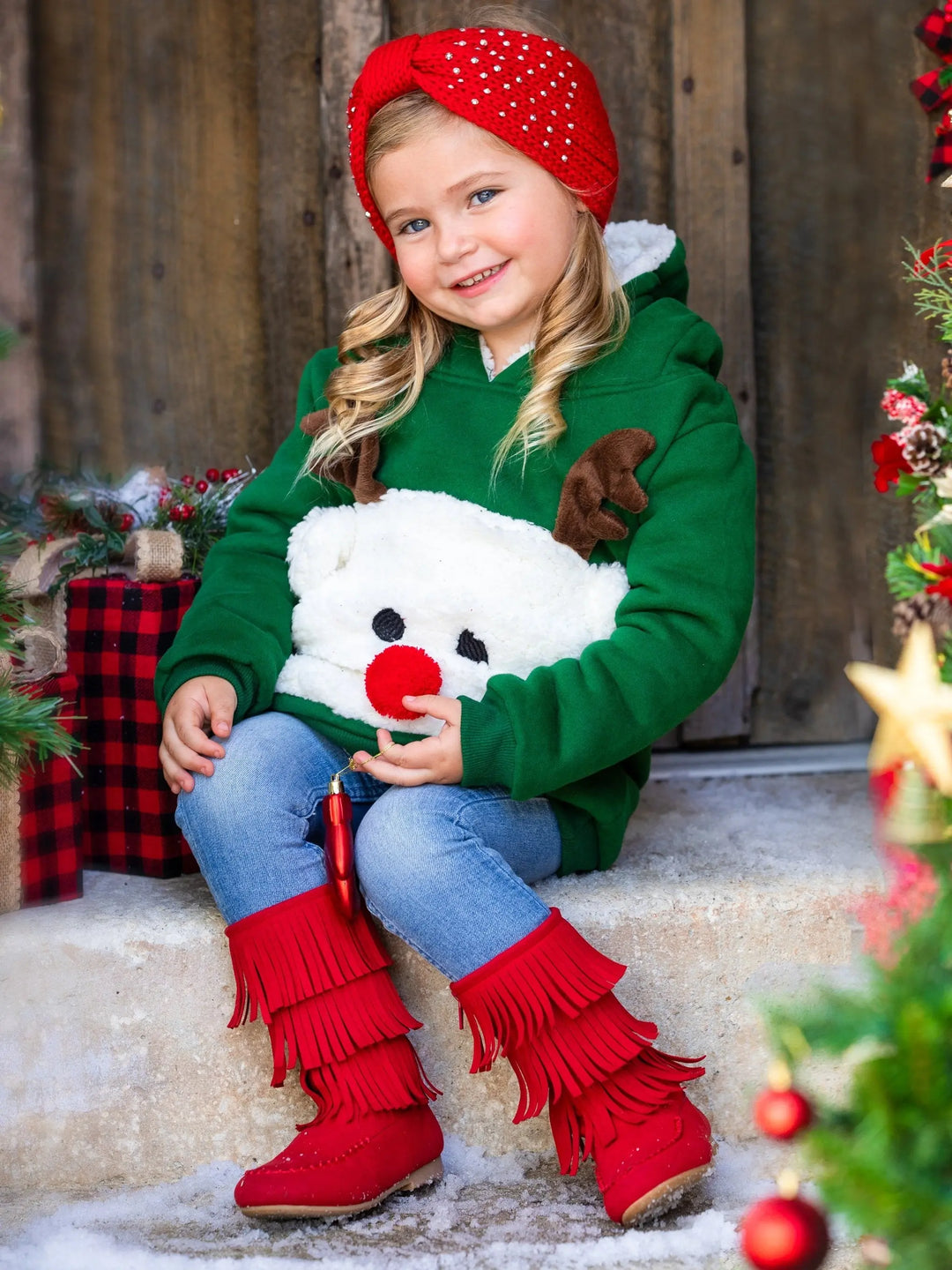 Cozy Winter Sweaters | Girls Plush Fleece Lined Reindeer Hoodie