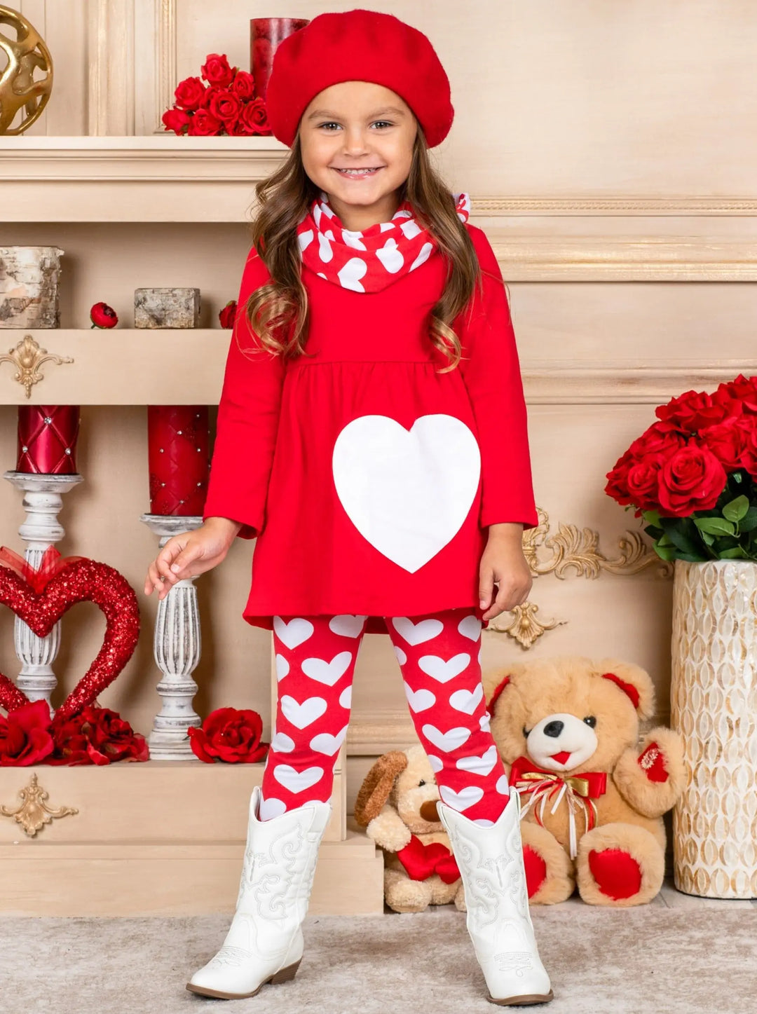 Toddler Valentine's Outfit | Girls Heart Tunic, Scarf & Legging Set 