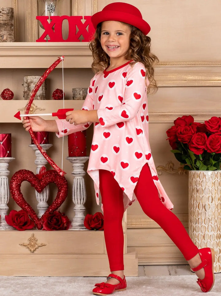 Kids Valentine's Clothes | Heart Print Sharkstooth Tunic & Legging Set
