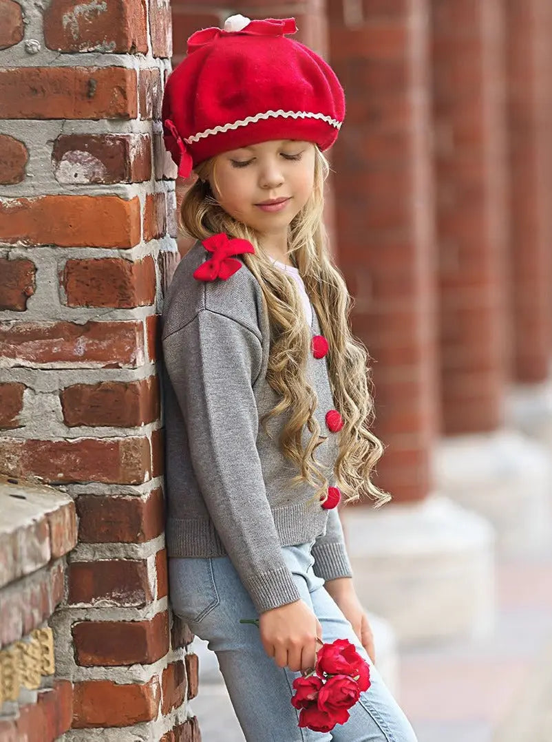 Bowed Beauty V Neck Cardigan - Mia Belle Girls