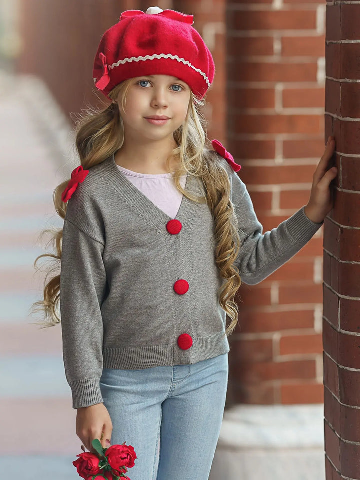 Bowed Beauty V Neck Cardigan - Mia Belle Girls