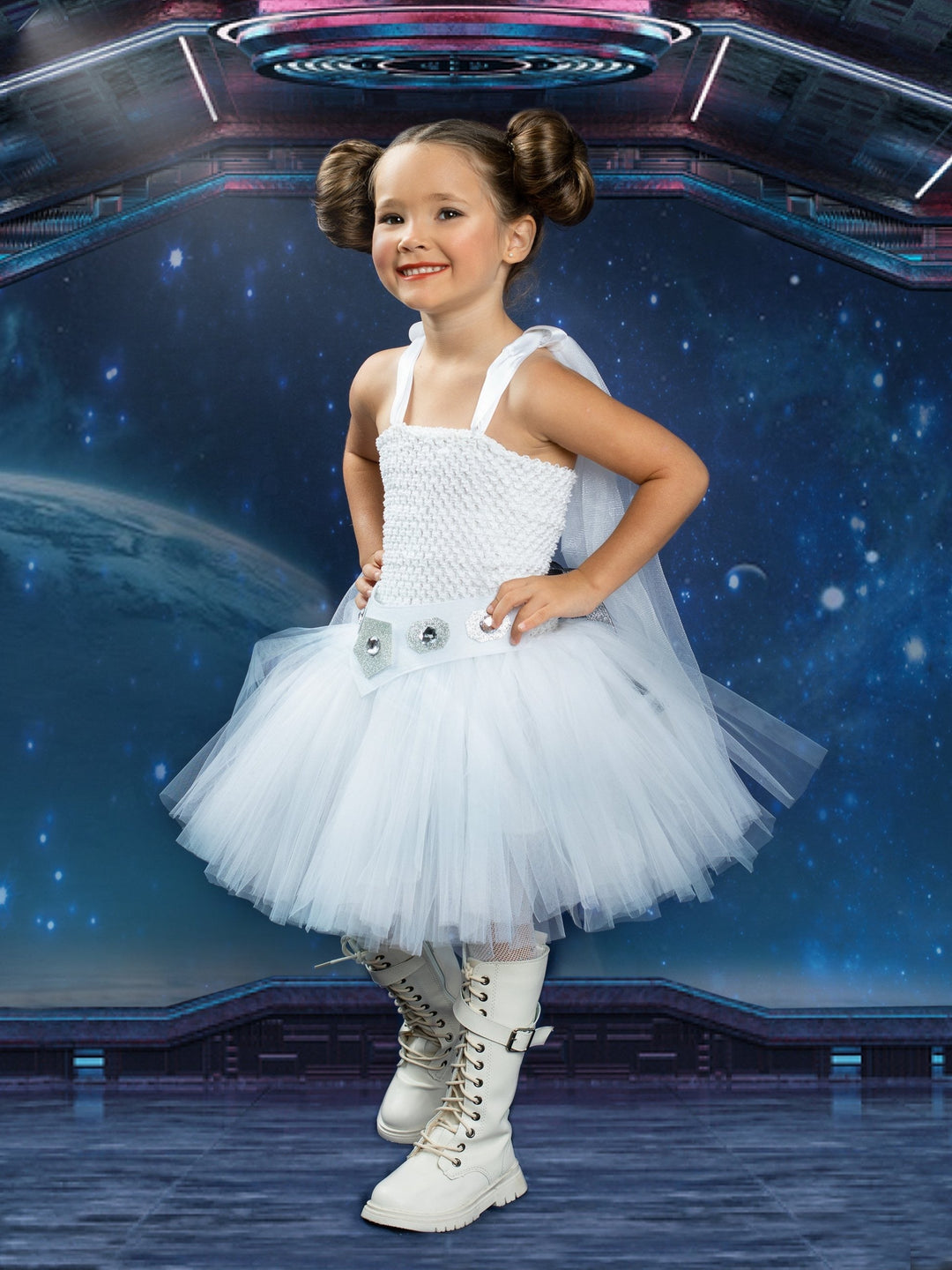 Galactic Heroine Tutu Dress with Cape and Belt White / 14Y