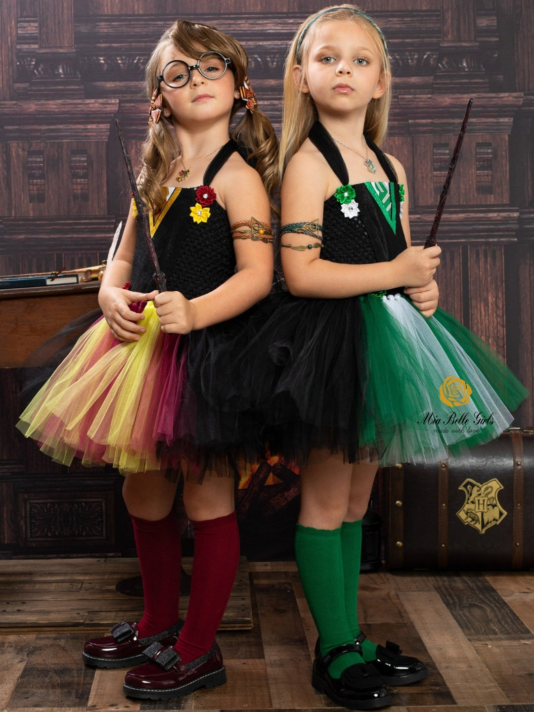 Girls Red and Gold Wizard School Tutu Costume Dress with Wand Mia Belle Girls