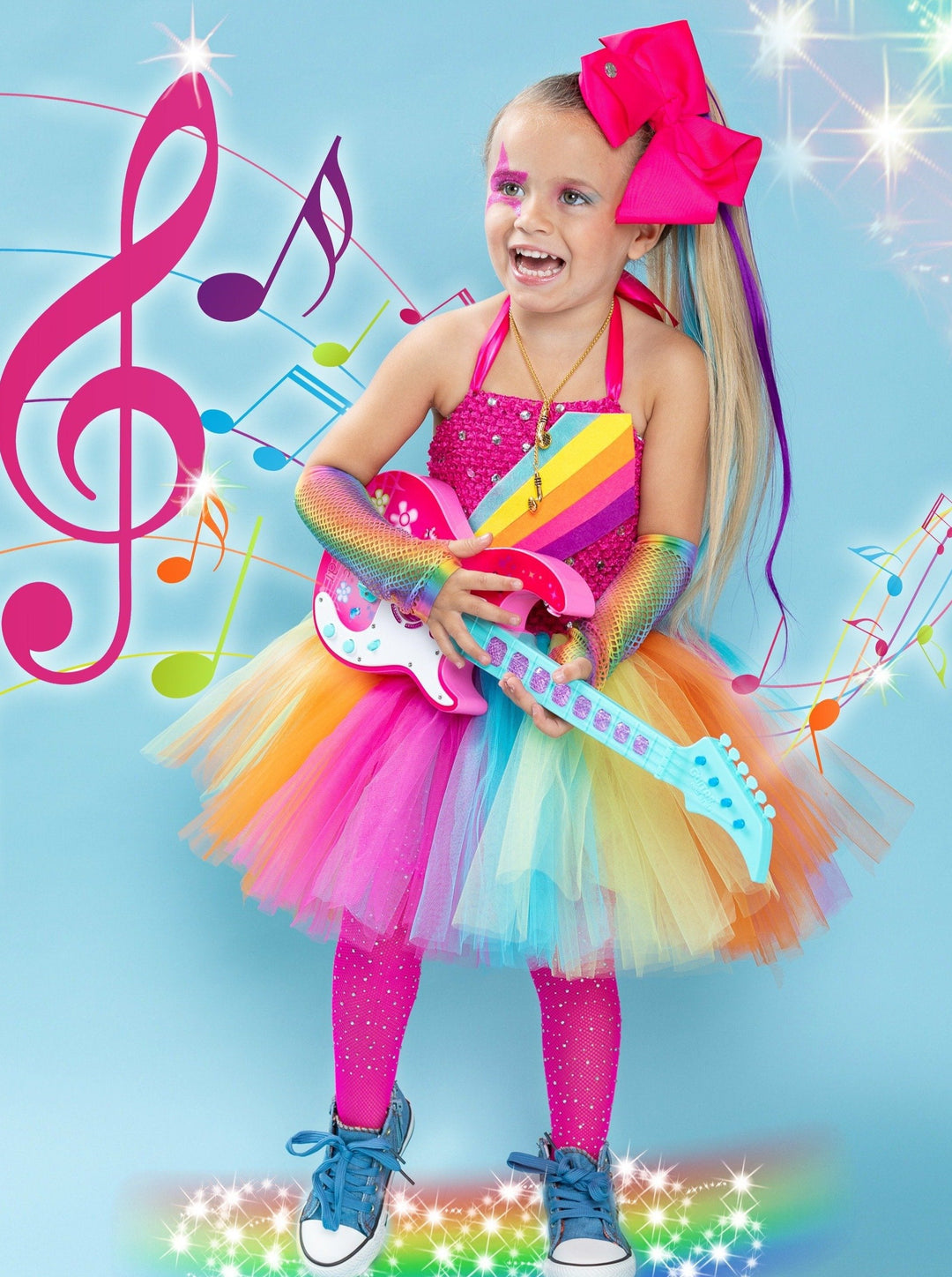 Girls Pop Icon Rainbow Tutu Costume Dress