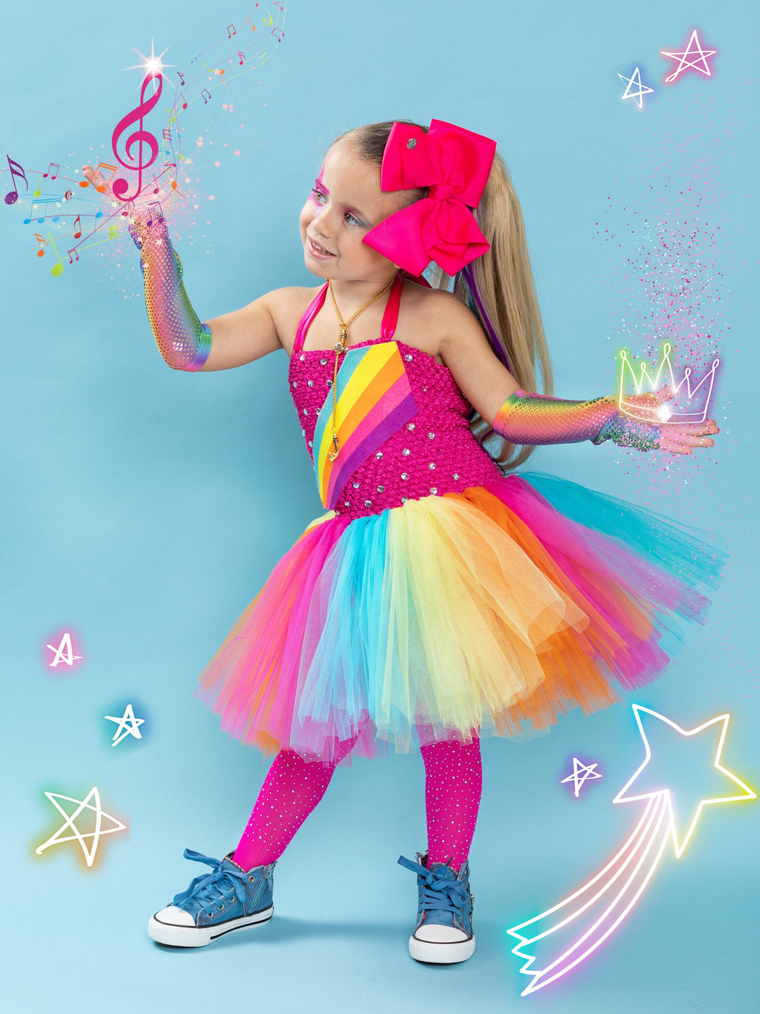 Girls Pop Icon Rainbow Tutu Costume Dress