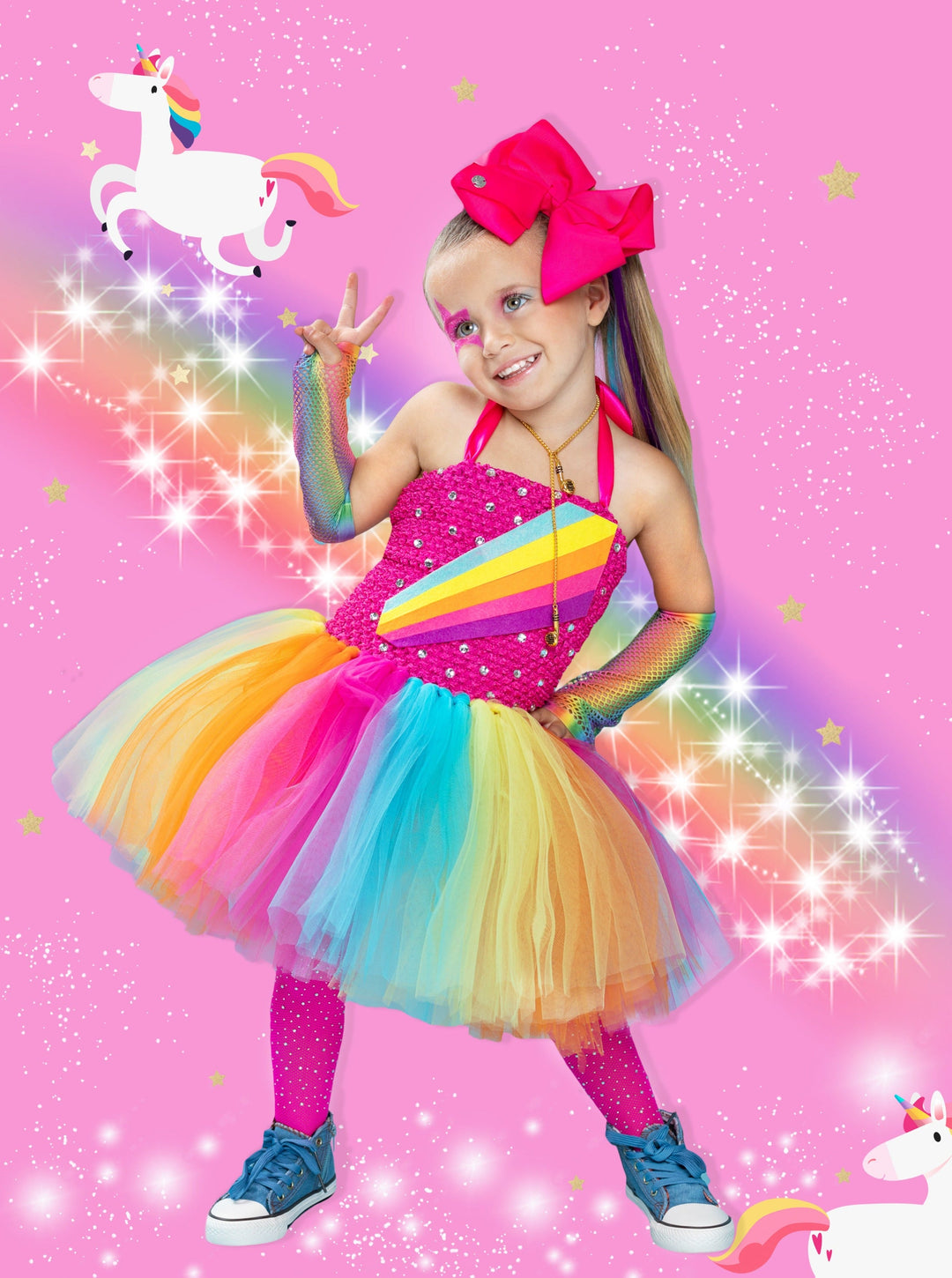 Girls Pop Icon Rainbow Tutu Costume Dress