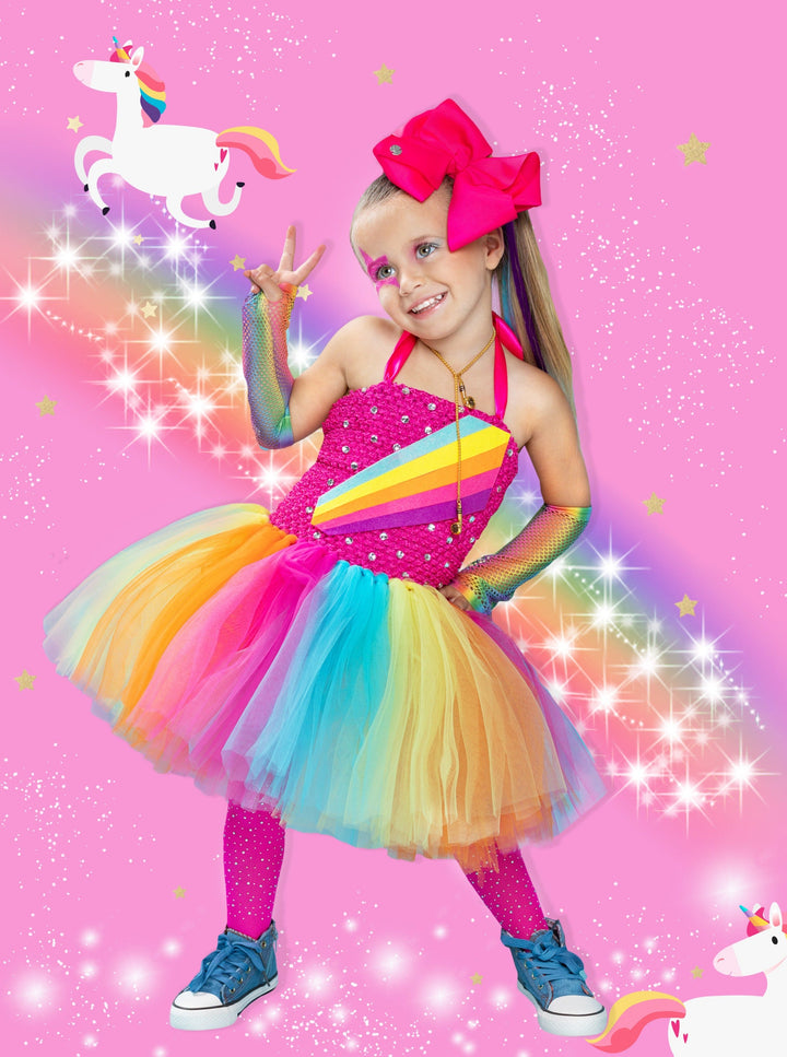 Girls Pop Icon Rainbow Tutu Costume Dress