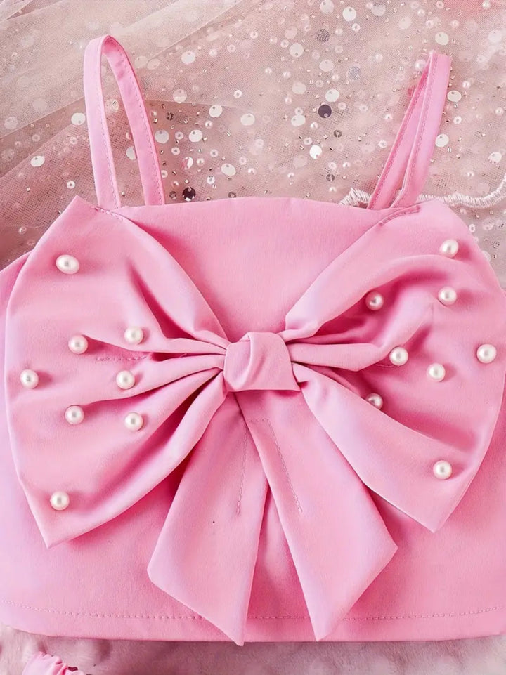Pearl Bow Top and Ruffle Short Set