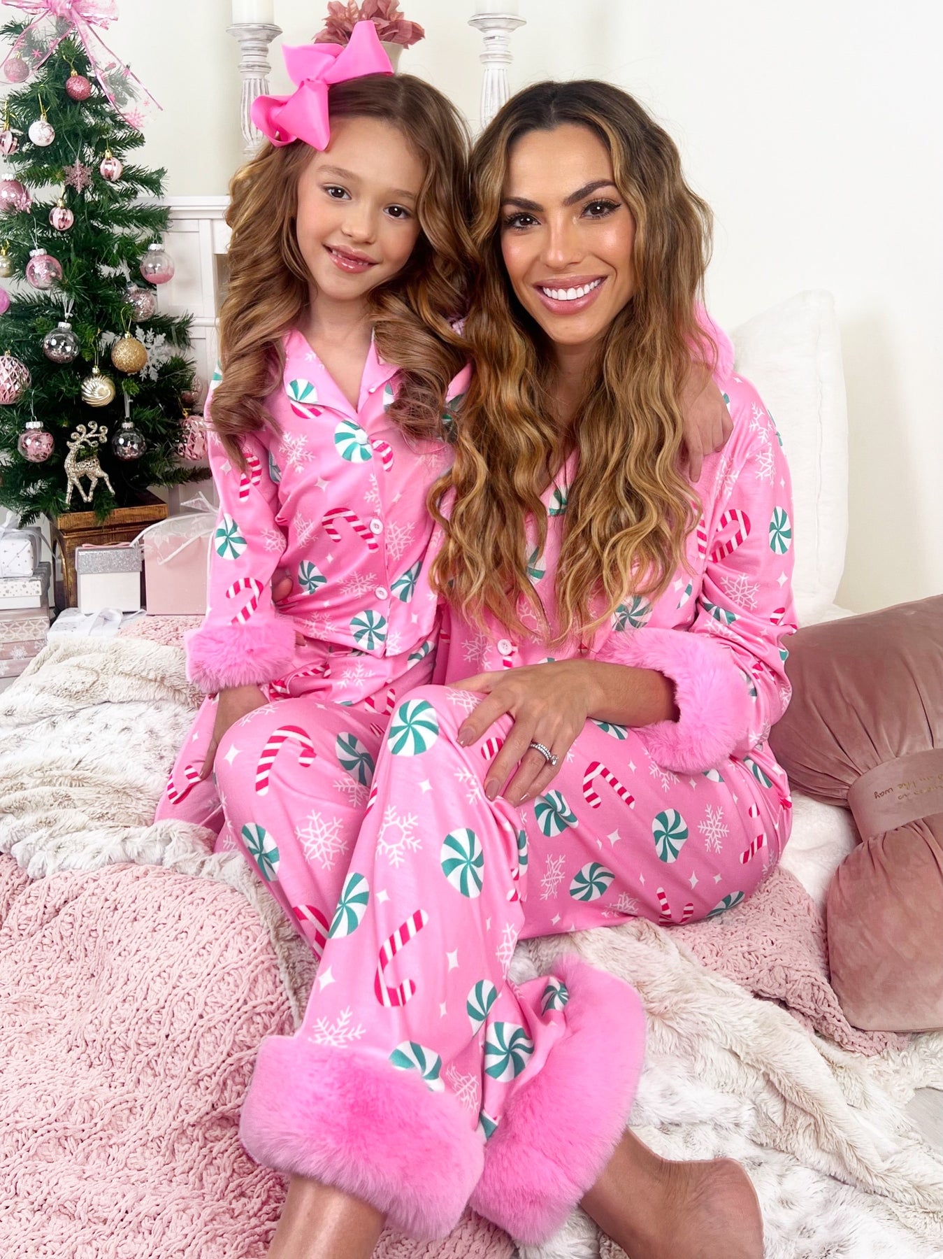 Mommy and Me Peppermint Candy Dream Furry Pajama Set – Mia Belle Girls