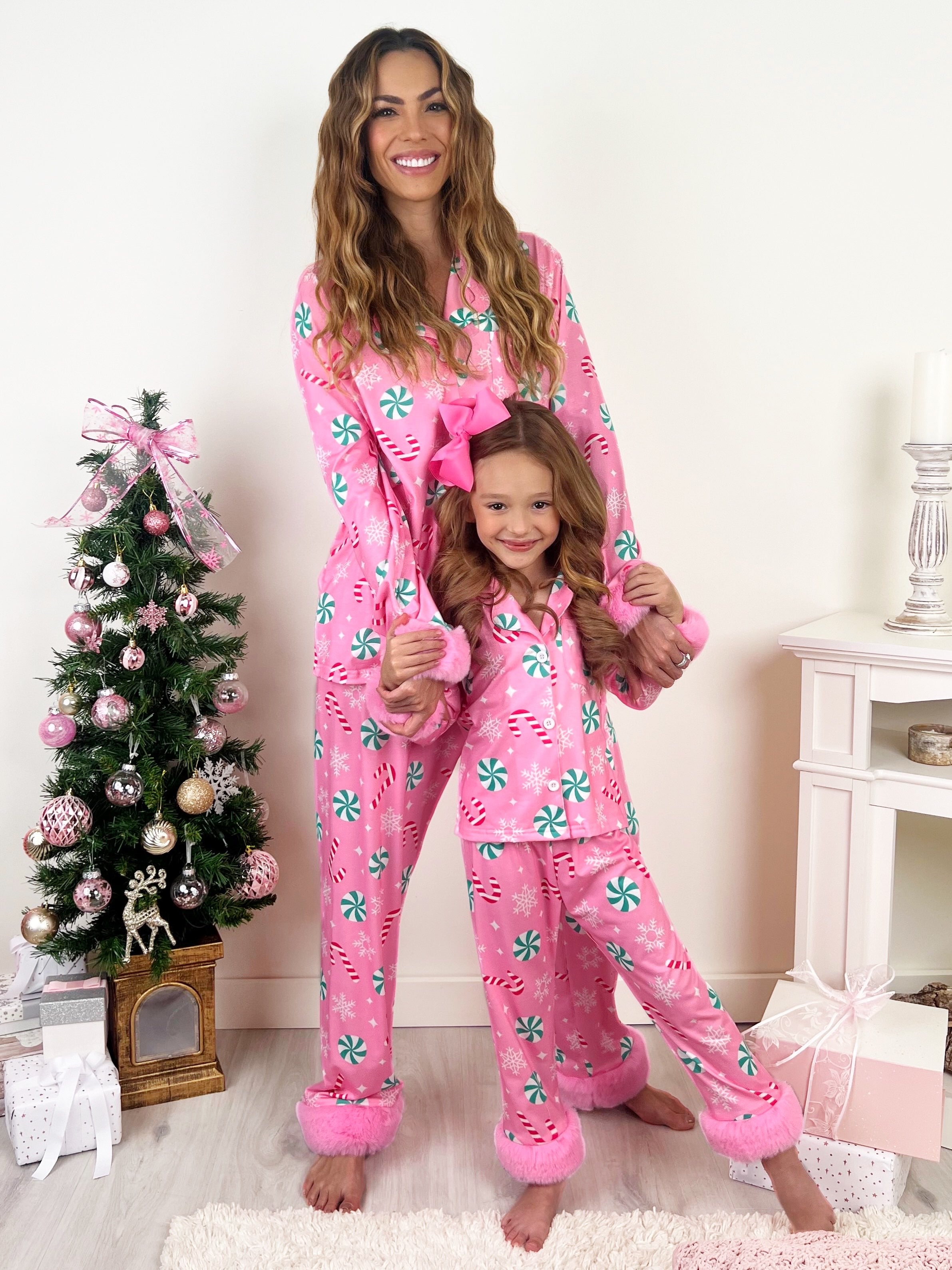 Mommy and Me Peppermint Candy Dream Furry Pajama Set – Mia Belle Girls