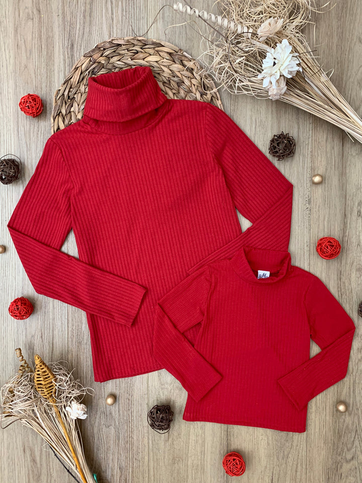 Mommy and Me Red Ribbed Turtleneck Mia Belle Girls