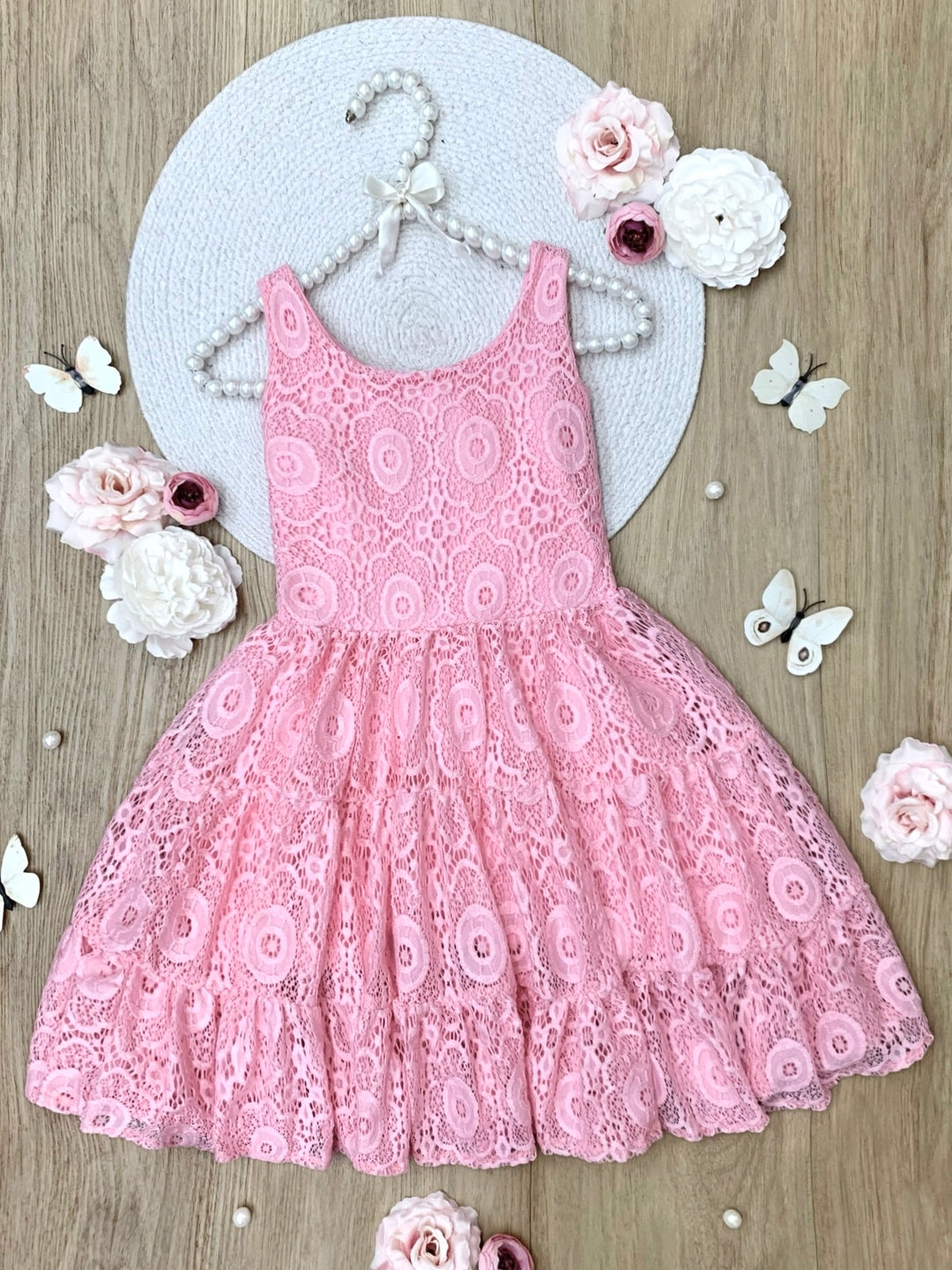Pink Lace Sleeveless Casual Dress