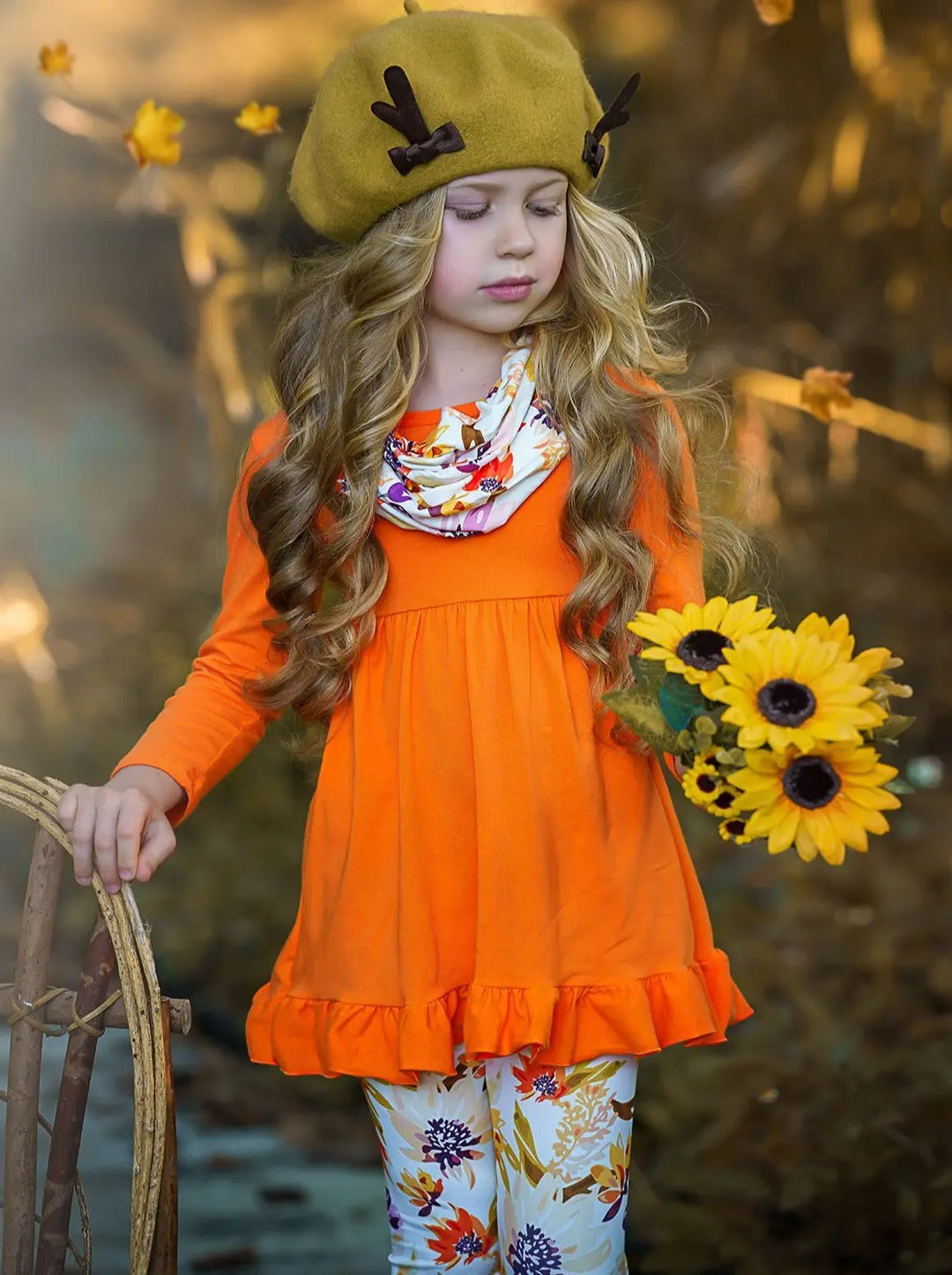 Mia Belle Girls Fall Floral Tunic, Legging & Scarf Set | Girls Sets