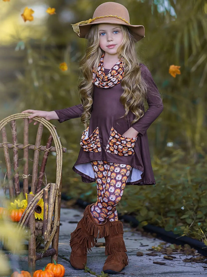 Toddler Fall Outfits | Girls Slouch Pocket Tunic, Legging & Scarf Set