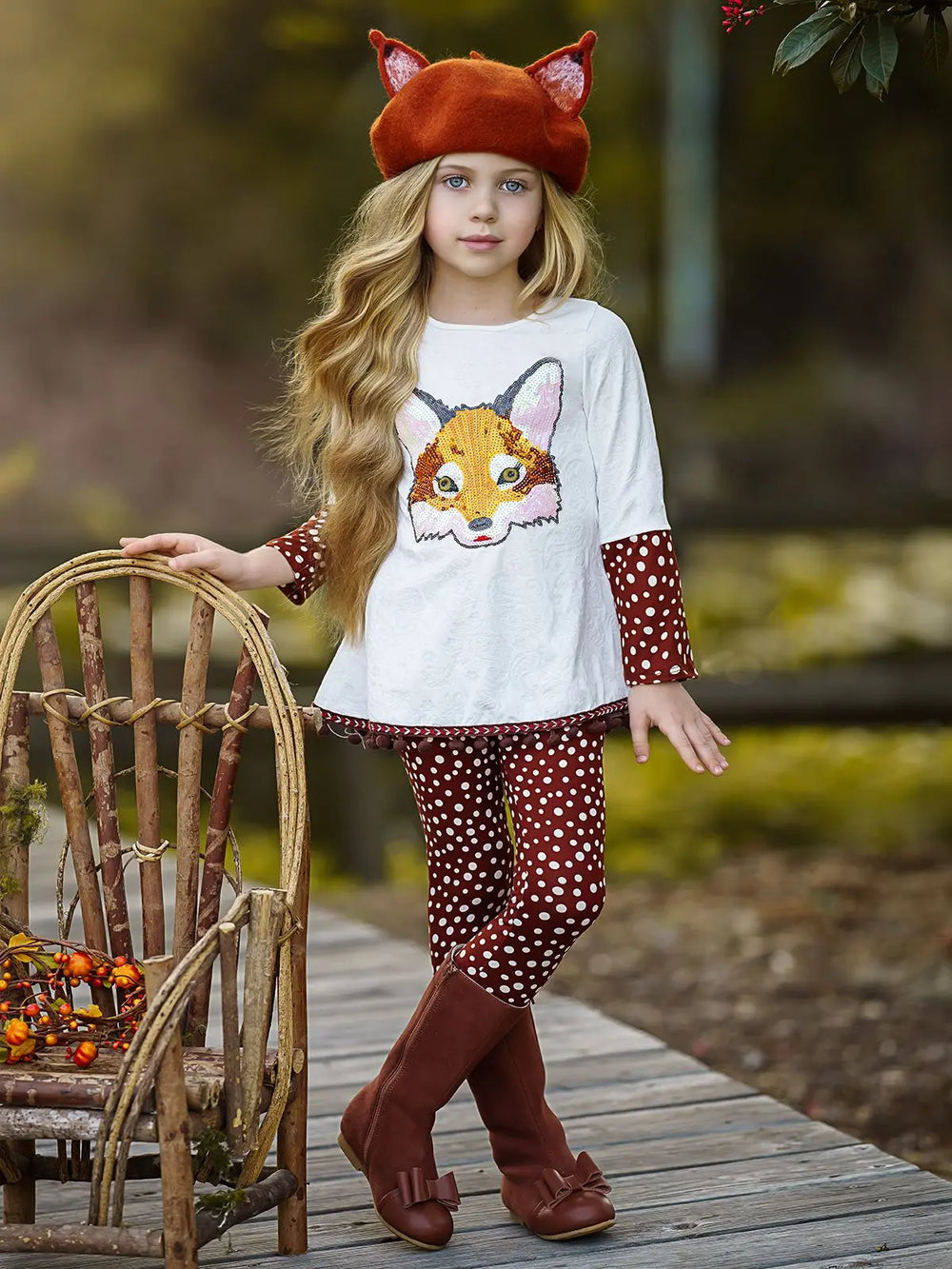 Girls Cuffed Long Sleeve Applique Swing Tunic And Legging Set Mia Belle Girls