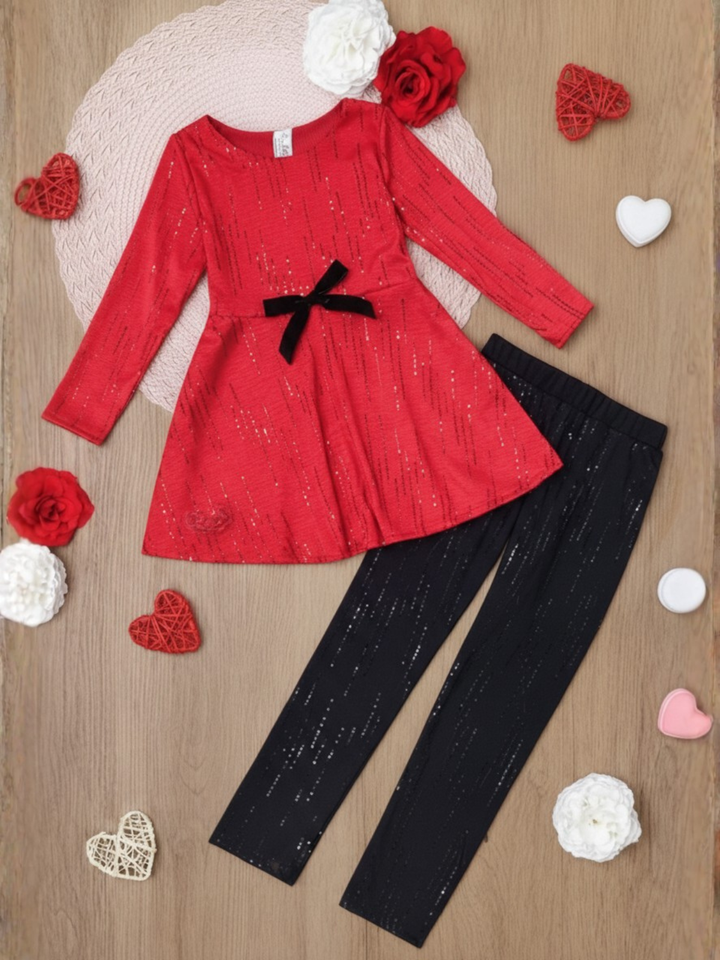 Sparkle Pop Red Valentine's Day Top and Sequin Legging Set