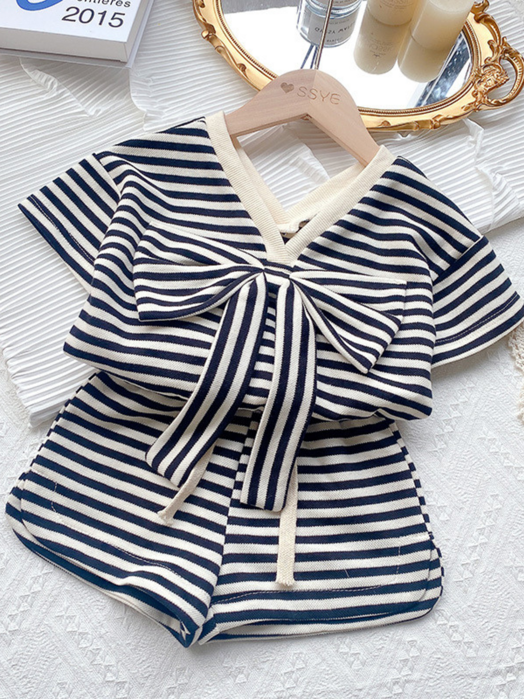 Mia Belle Girls Black Striped Top & Shorts Set | Resort Wear