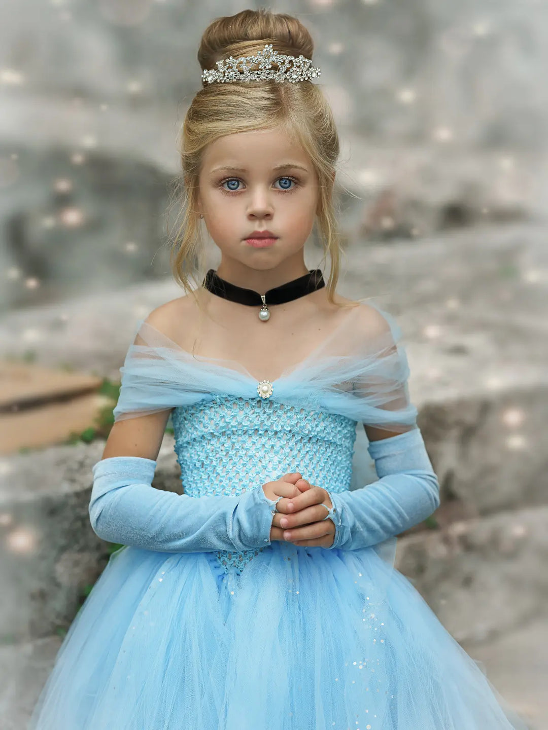 princess mia dress Girls Magical Glass Slipper Princess Costume Gown with Necklace Blue / 4T
