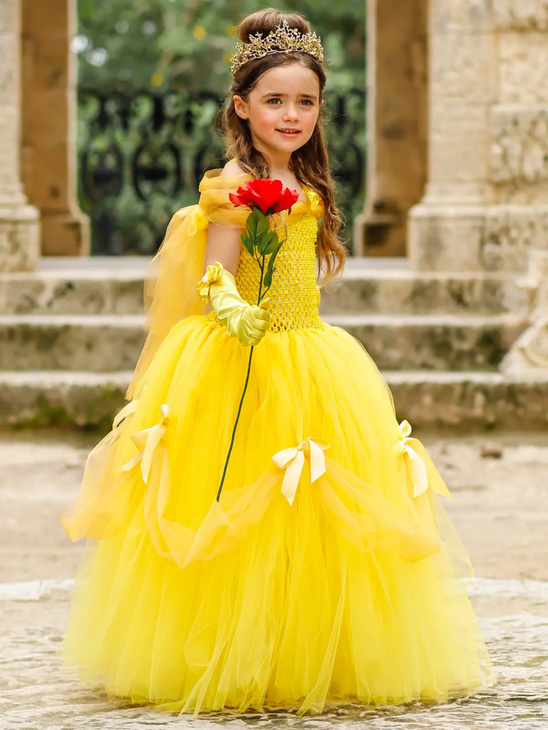 Deluxe Magical Rose Princess Tutu Costume Dress Yellow / 12Y