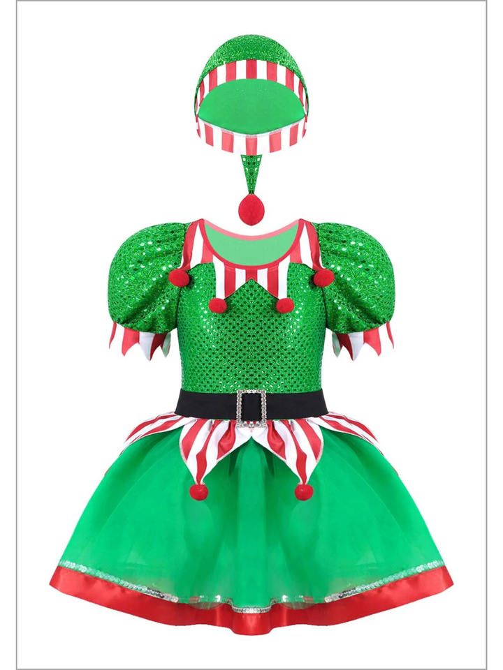 Mia Belle Girls Sequin Sparkle Elf Tutu Dress | Girl Winter Dresses