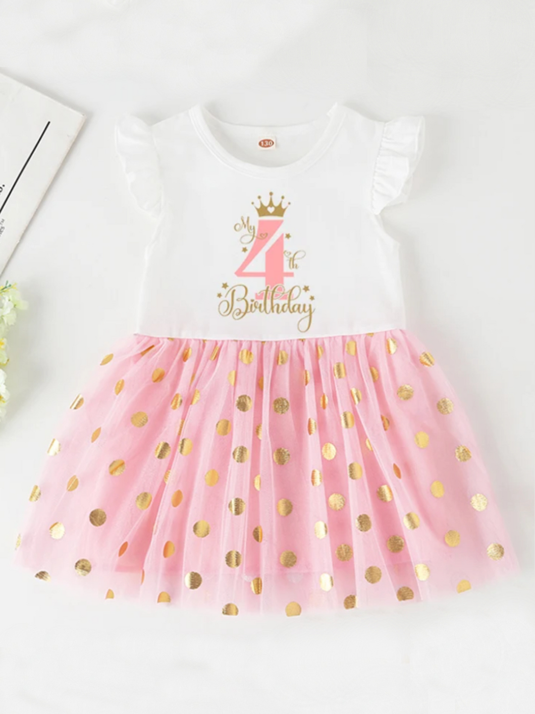 Princess 4 Year Birthday Tutu Dress with Golden Accents Mia Belle Girls