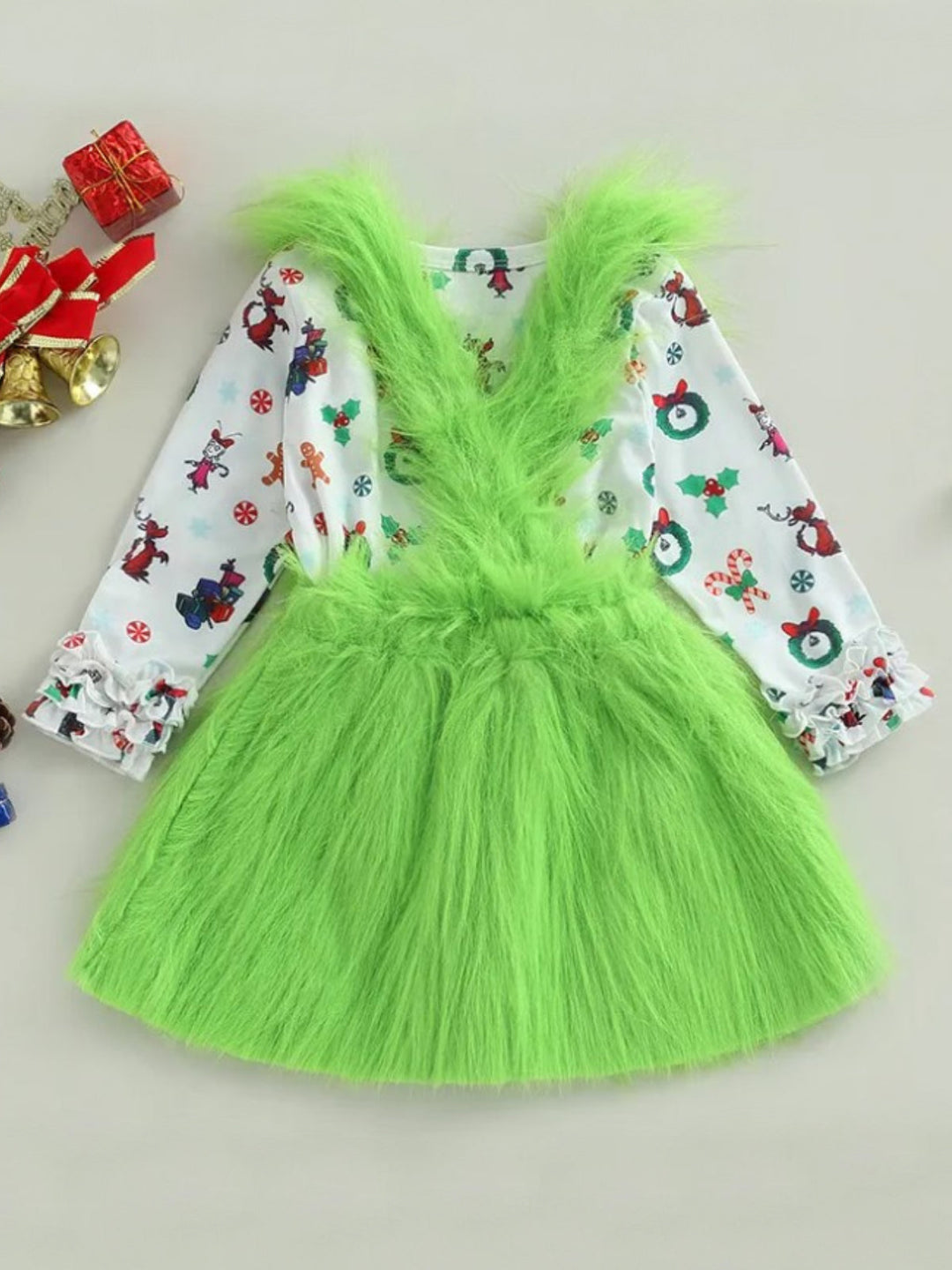 Mia Belle Girls Long Sleeved Top & Fur Suspender Set | Girls Winter Outfits
