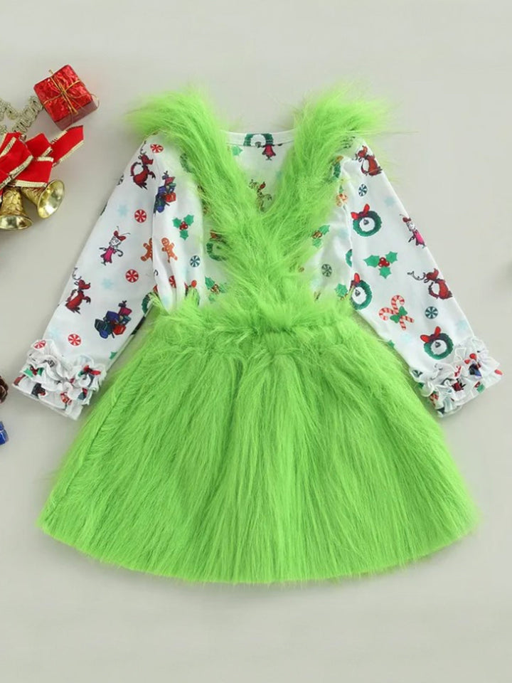 Mia Belle Girls Long Sleeved Top & Fur Suspender Set | Girls Winter Outfits