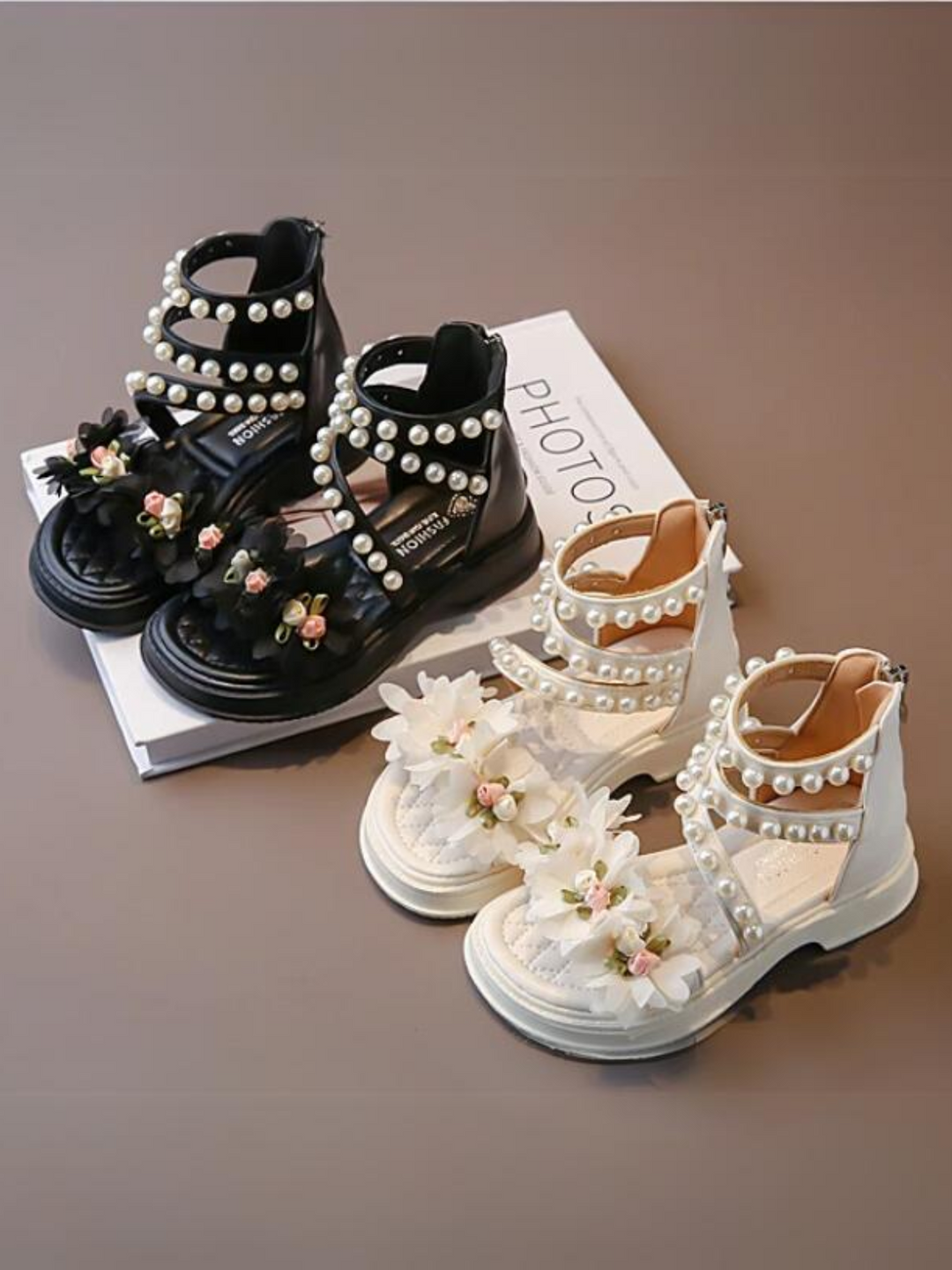 Charming Girls' Pearl-Embellished Floral Sandals By Liv and Mia Mia Belle Girls