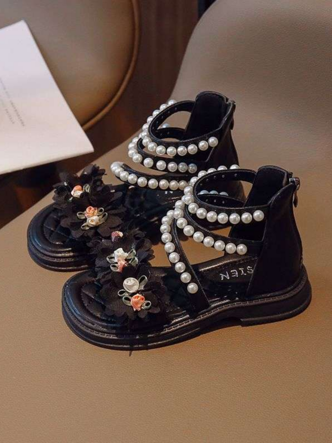Charming Girls' Pearl-Embellished Floral Sandals By Liv and Mia Mia Belle Girls