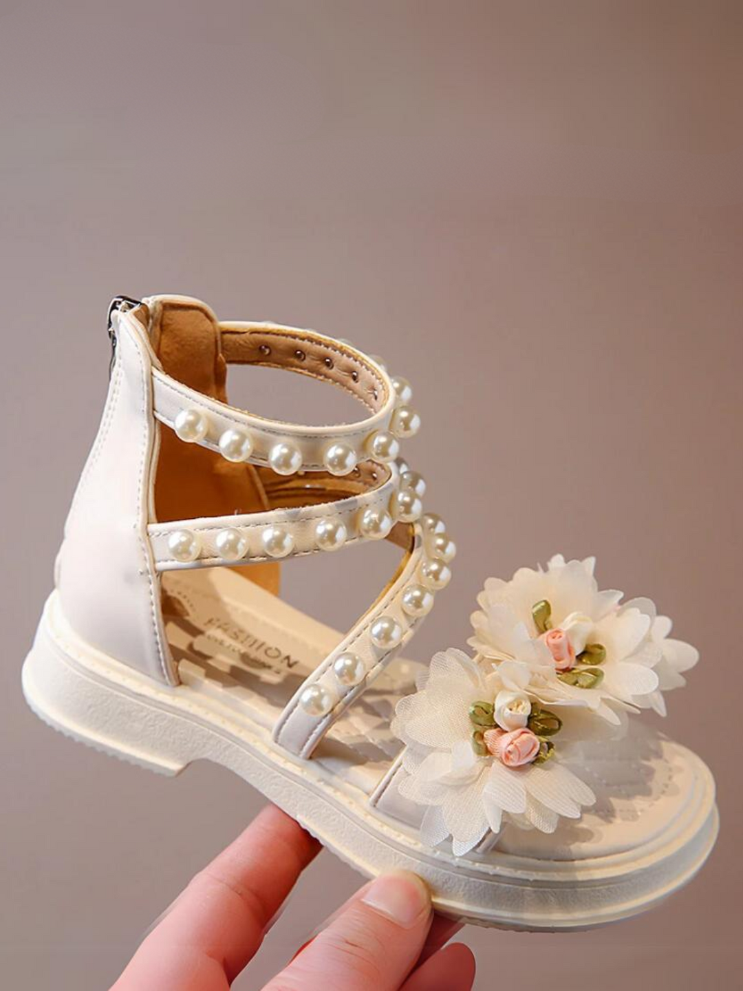 Charming Girls' Pearl-Embellished Floral Sandals By Liv and Mia Mia Belle Girls