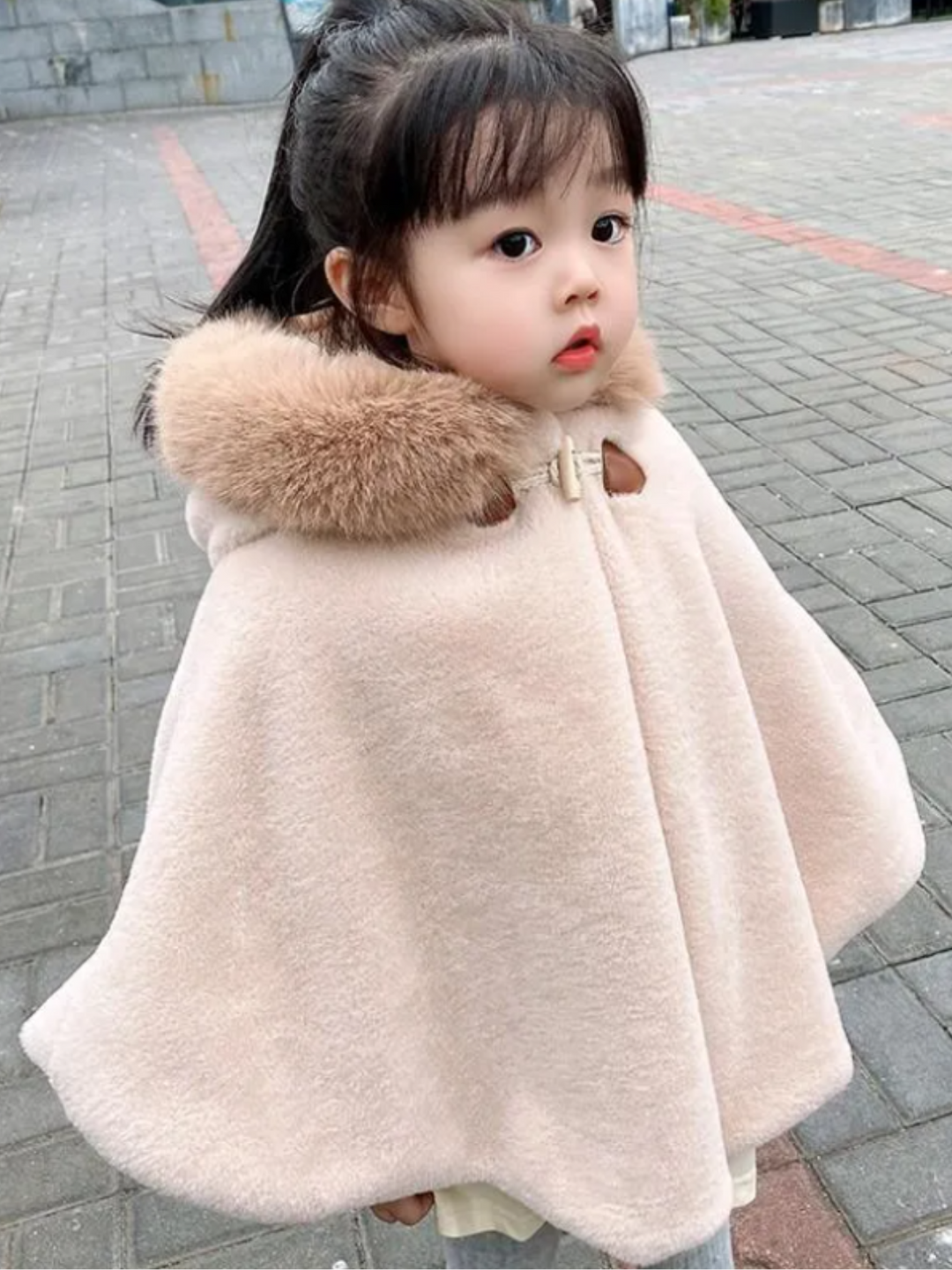 Girls Luxurious Plush Faux Fur Hooded Cape Coat Mia Belle Girls