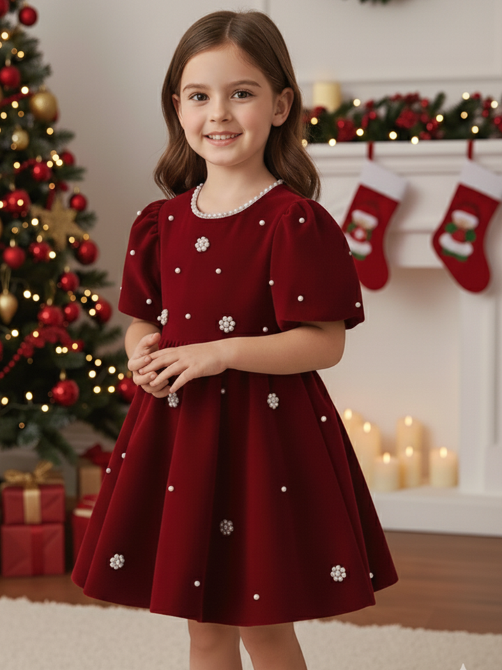 Ruby Velvet Puff Sleeve Bubble Dress
