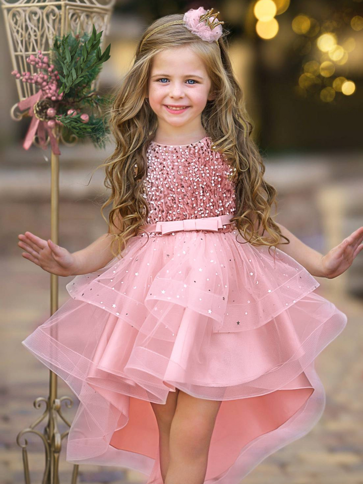 Glitter and Glam Sequined Hi-Lo Tutu Dress Mia Belle Girls
