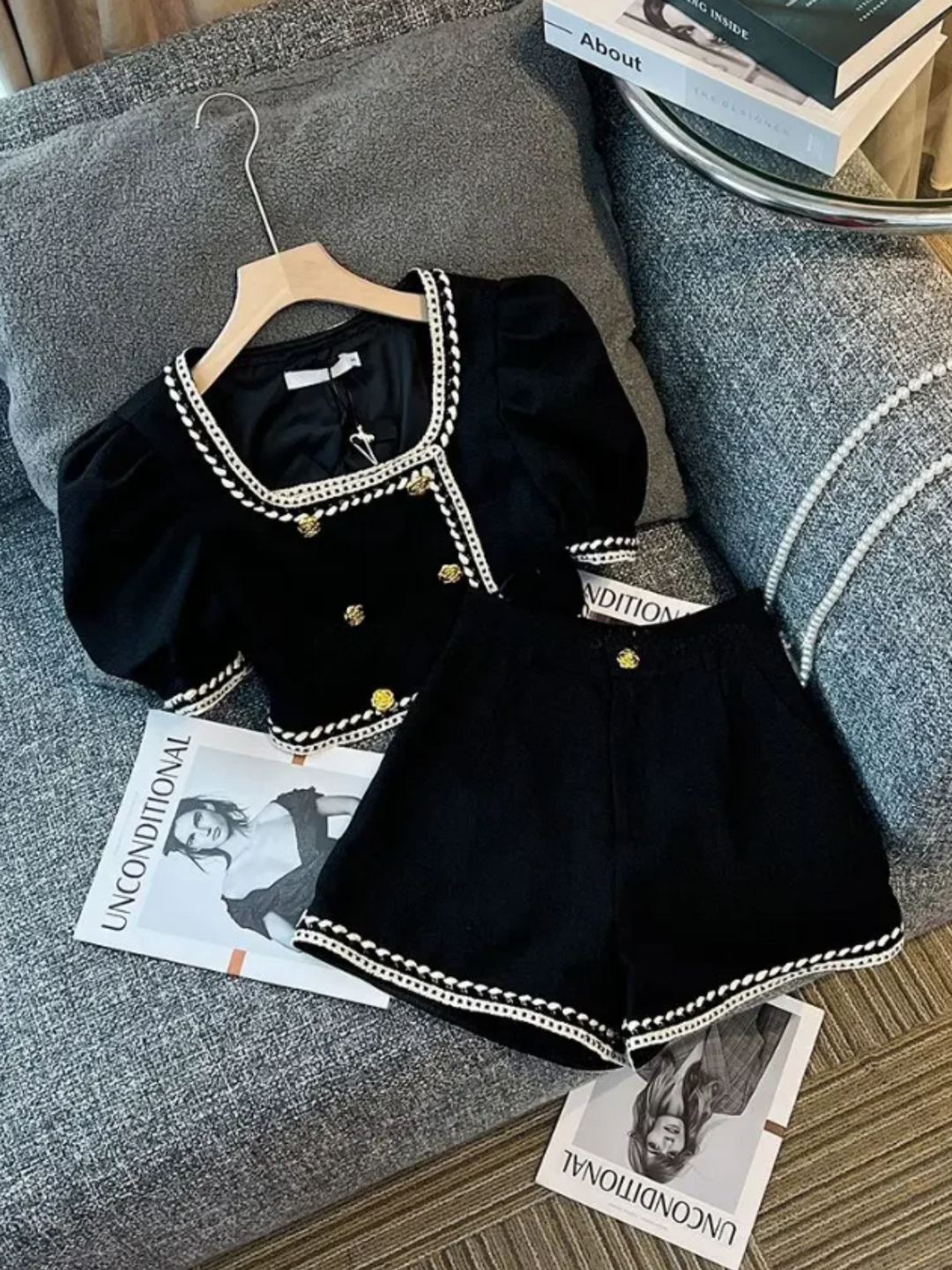 Mia Belle Girls Puff Sleeve Top And Black Short Set | Spring Sets