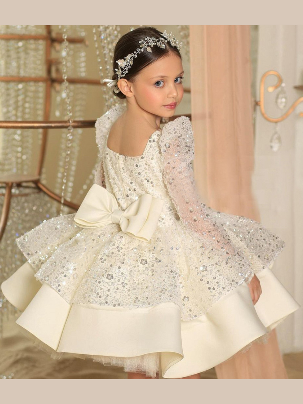 Pageant Princess Puff Sleeve Sequin Special Occasion Dress Mia Belle Girls