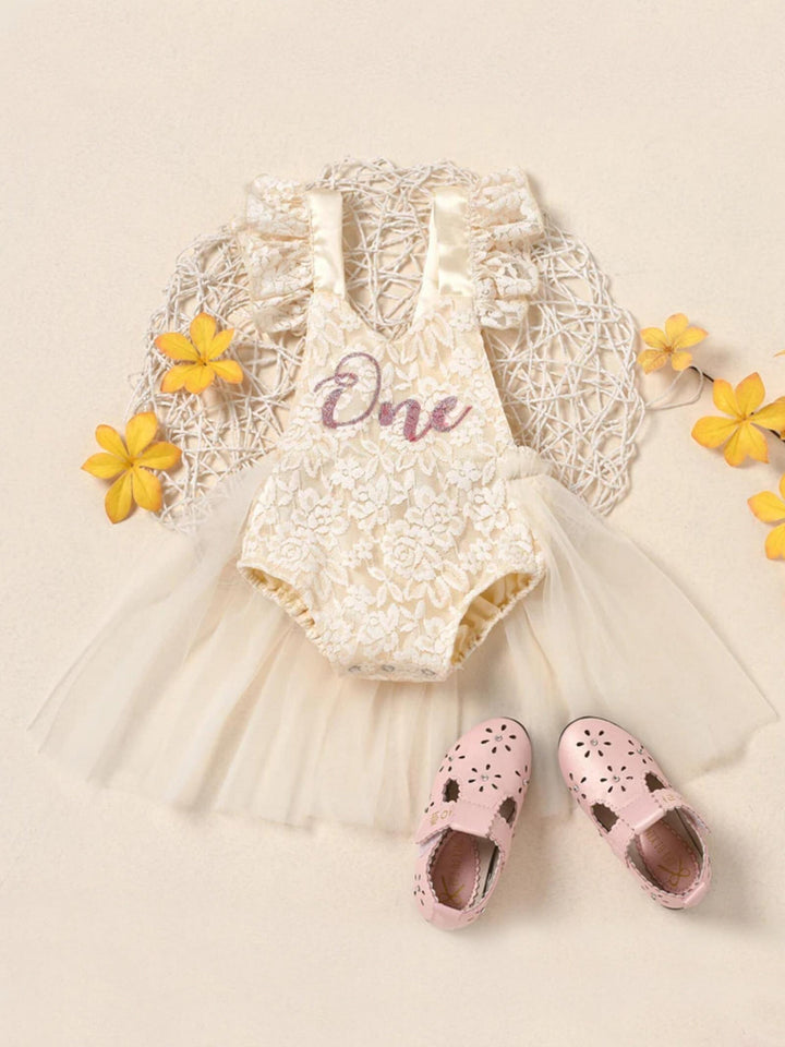 First Birthday Princess Ensemble: Lace Jumpsuit and Tutu Skirt Set Mia Belle Girls