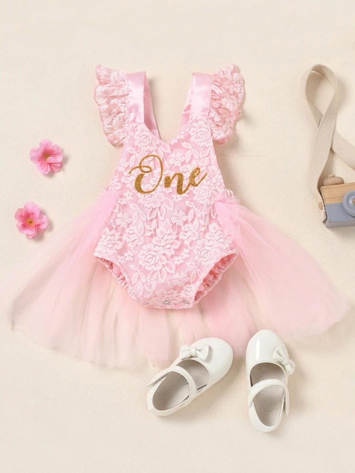 First Birthday Princess Ensemble: Lace Jumpsuit and Tutu Skirt Set Mia Belle Girls