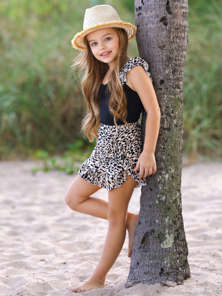Roaring Fun Leopard Print Top and Ruffle Short Set