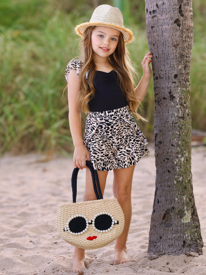 Roaring Fun Leopard Print Top and Ruffle Short Set