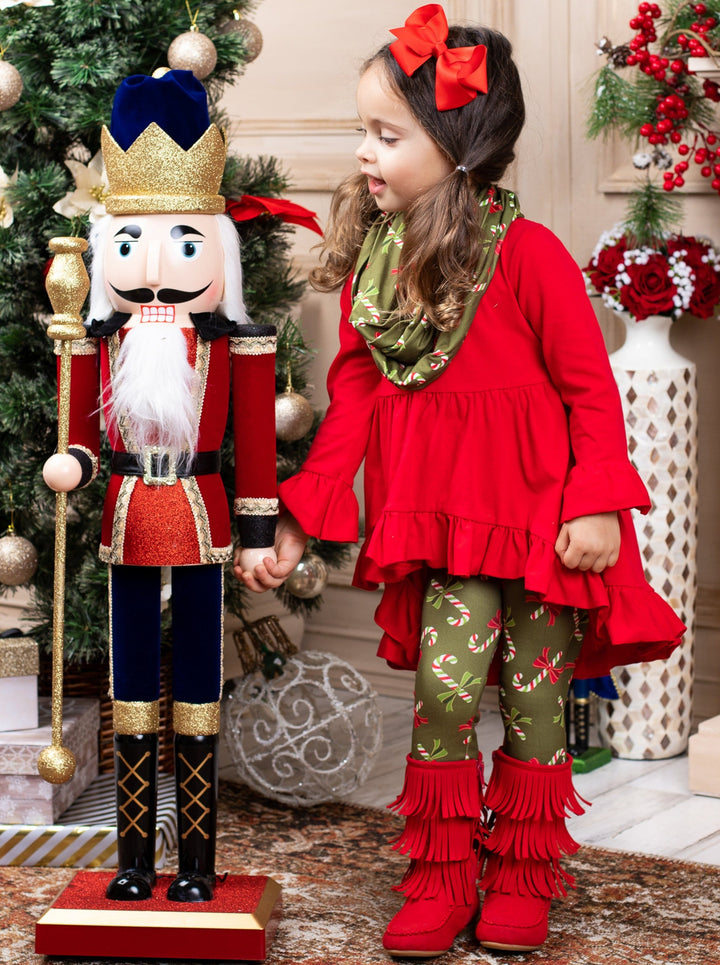 Toddler Winter Clothes | Candy Cane Print Tunic, Scarf, & Legging Set