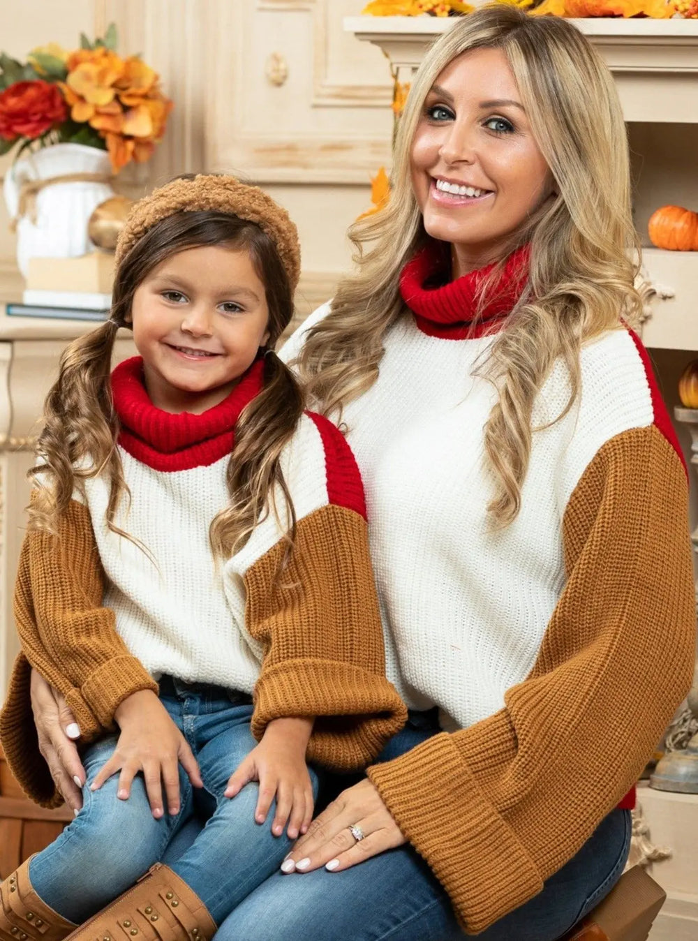 Mommy & Me Tops | Colorblock Kimono Sleeve Sweaters | Mia Belle Girls