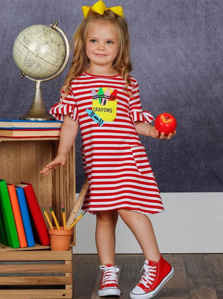 Girls Back To School Dresses | Striped Crayon Dress | Mia Belle Girls