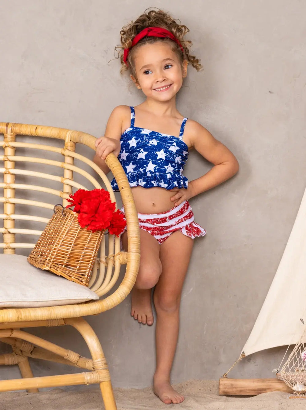 Girls Americana Ruffle Tankini Two Piece Swimsuit | 4th of July