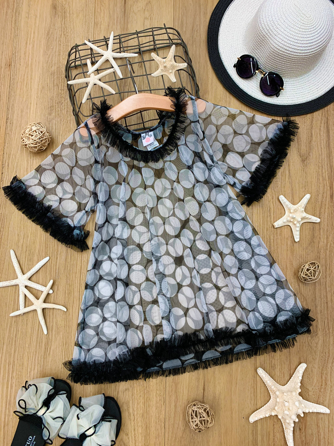 Kids Resort Wear | Girls Swimsuit Cover Up | Sheer Polka Dot Cover Up